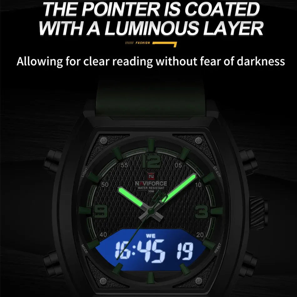 NAVIFORCE Sport Watch Waterproof Analog Dual Time Digital Wristwatches Week Display Clock Tonneau 2025 New Mens Military Watches