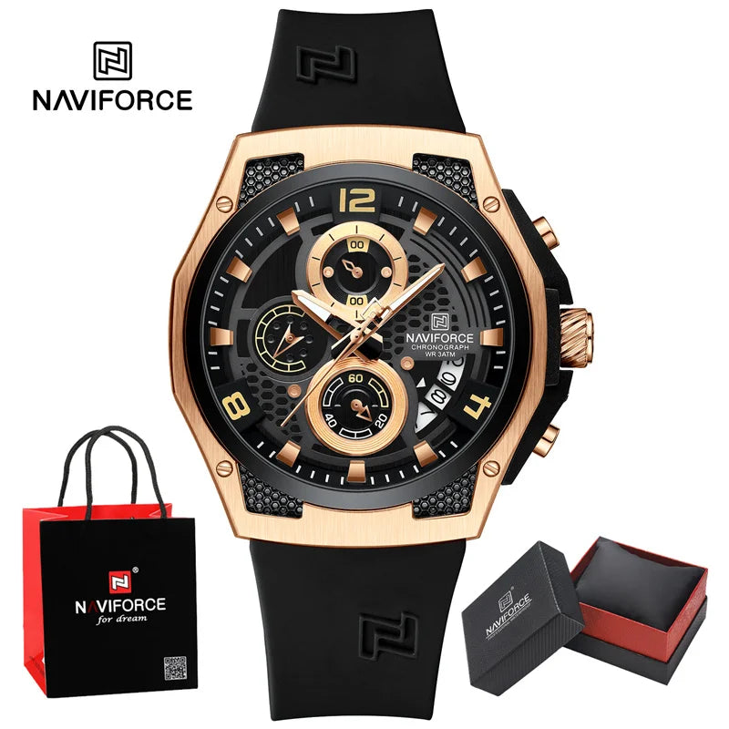 NAVIFORCE Fashion Men's Wristwatch Silicone Strap Casual Sports 3ATM Water Resistant Male Quartz Watch In Luxury Package Gifts