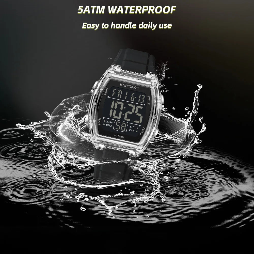 NAVIFORCE Luxury LCD Digital Sport Watches For Men Luxury Casual Alarm Clock 50M Waterproof Silicone Band Electronic Wristwatch
