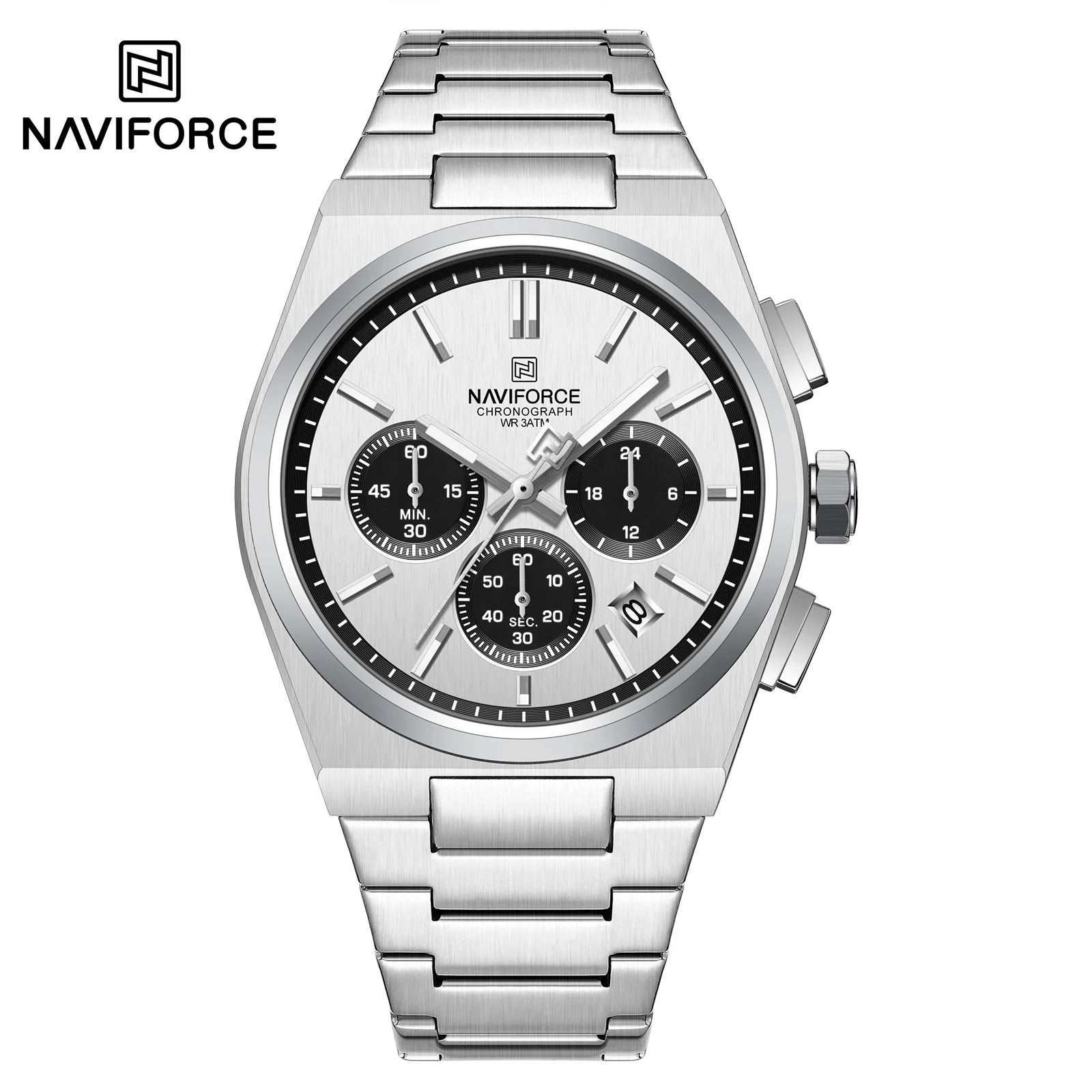 NAVIFORCE Male Quartz Stylish Watches Chronograph Waterproof Luminous Hands Stainless Steel Band Men Luxury Business Wristwatch