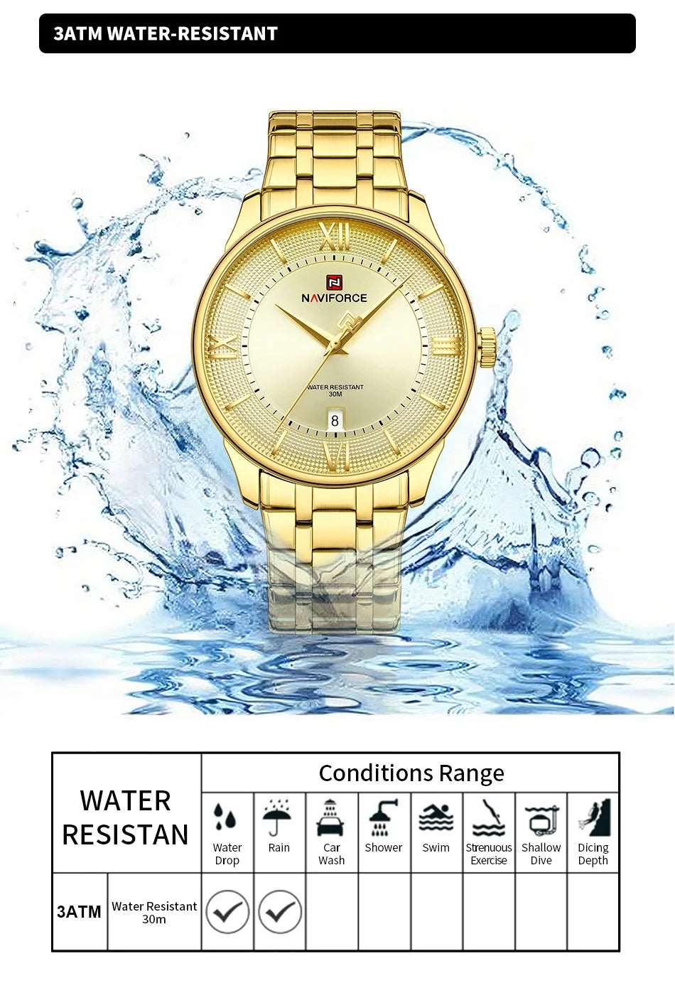 Top Brand NAVIFORCE Men's Watches Stainless Steel Week Date Clock Waterproof Luxury Male Quartz Wristwatches Relogio Masculino