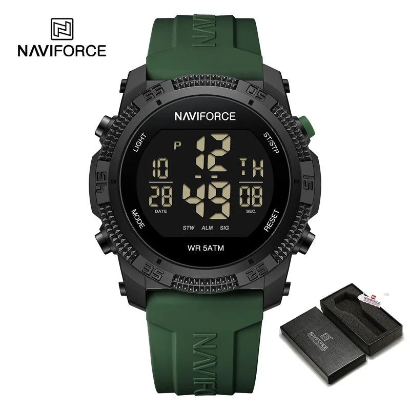 NAVIFORCE Men's Electronic Watch Fashion 5ATM Waterproof Silicone Strap Calendar Male LCD Digital Wristwatch Relogio Masculino