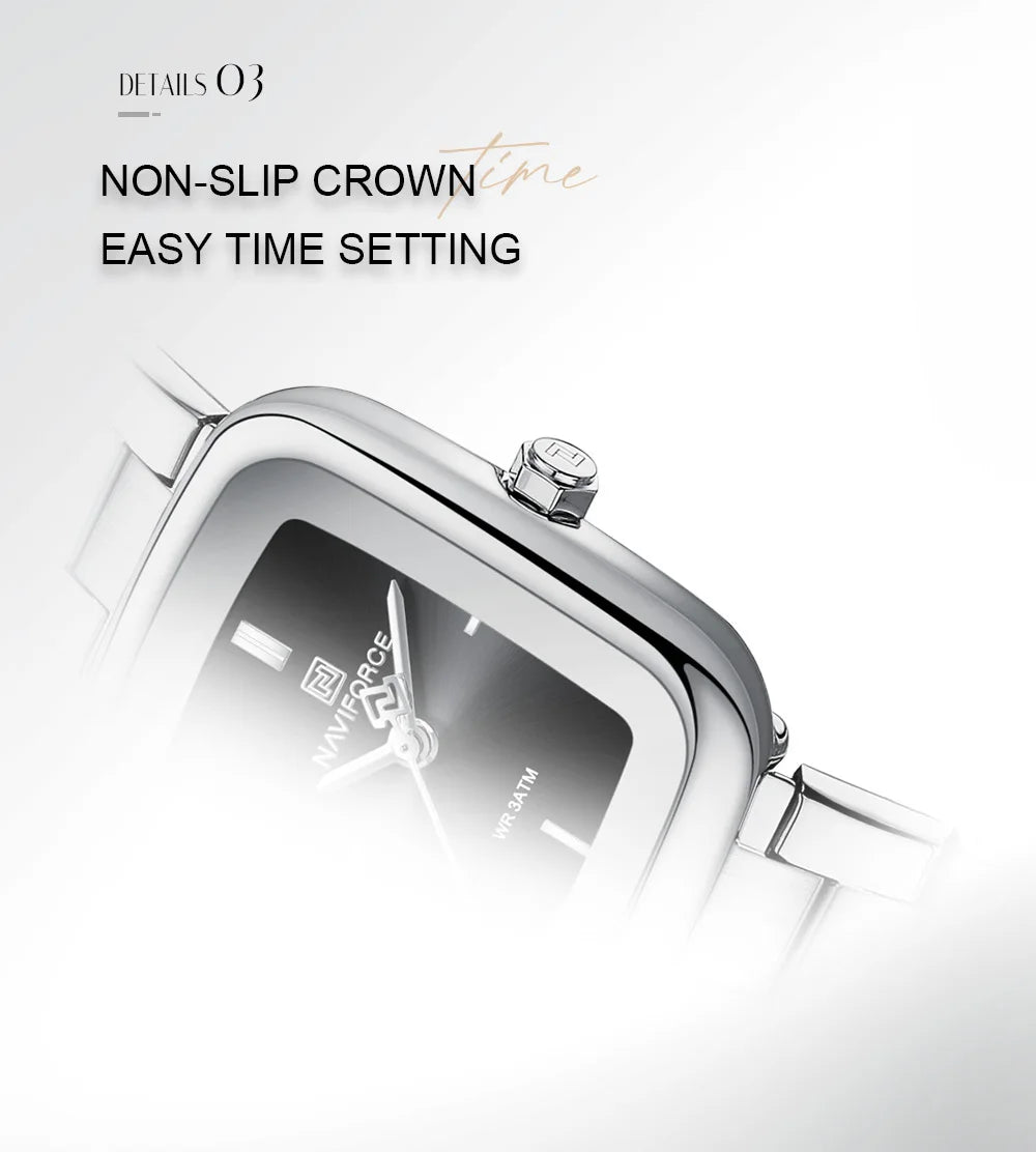 NAVIFORCE Unique Square Watches for Women 30M Waterproof Women's Stainless Steel Watches Sports Fashion Ultra Light Girls' Watch