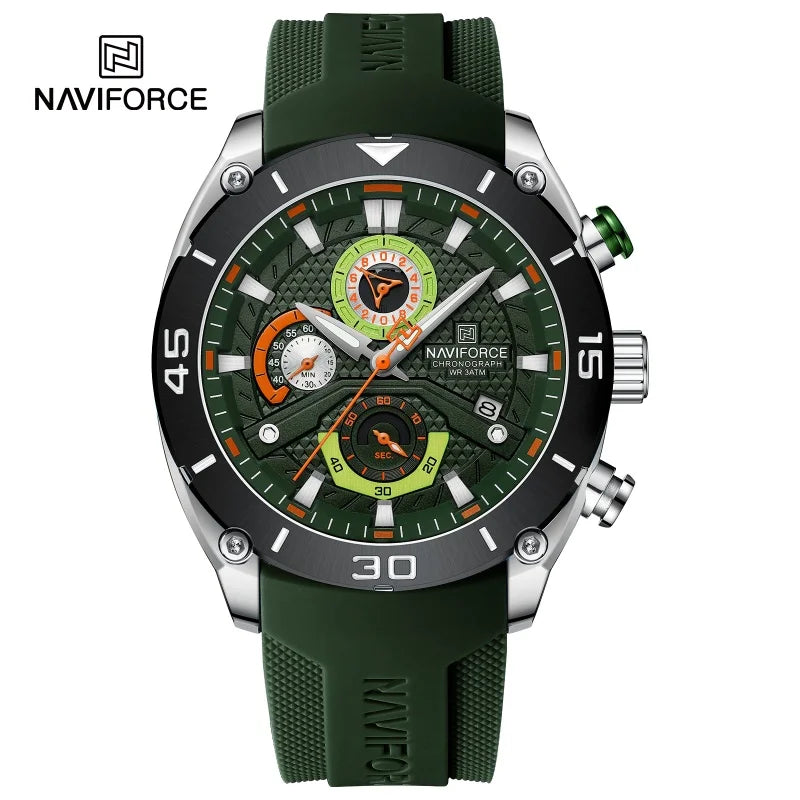 NAVIFORCE Man's Watch Quartz Chronograph 30M Waterproof Luminous Date Display Silicone Strap Trends Sports Wristwatch for Men