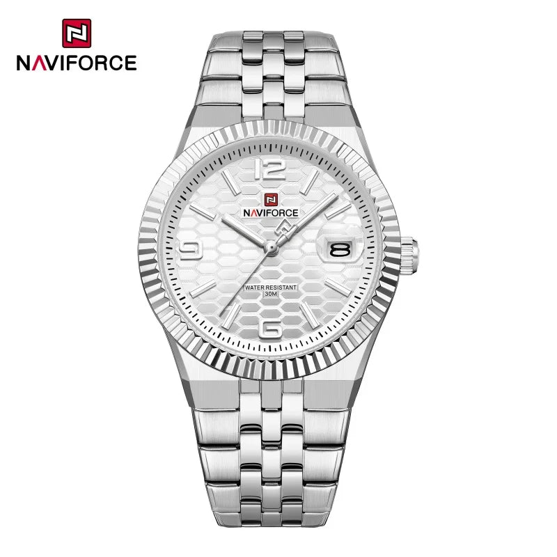 NAVIFORCE Men Watches Quartz Calendar Waterproof Luminous Magnifying Glass Window Stainless Steel Male Luxury Business Watches