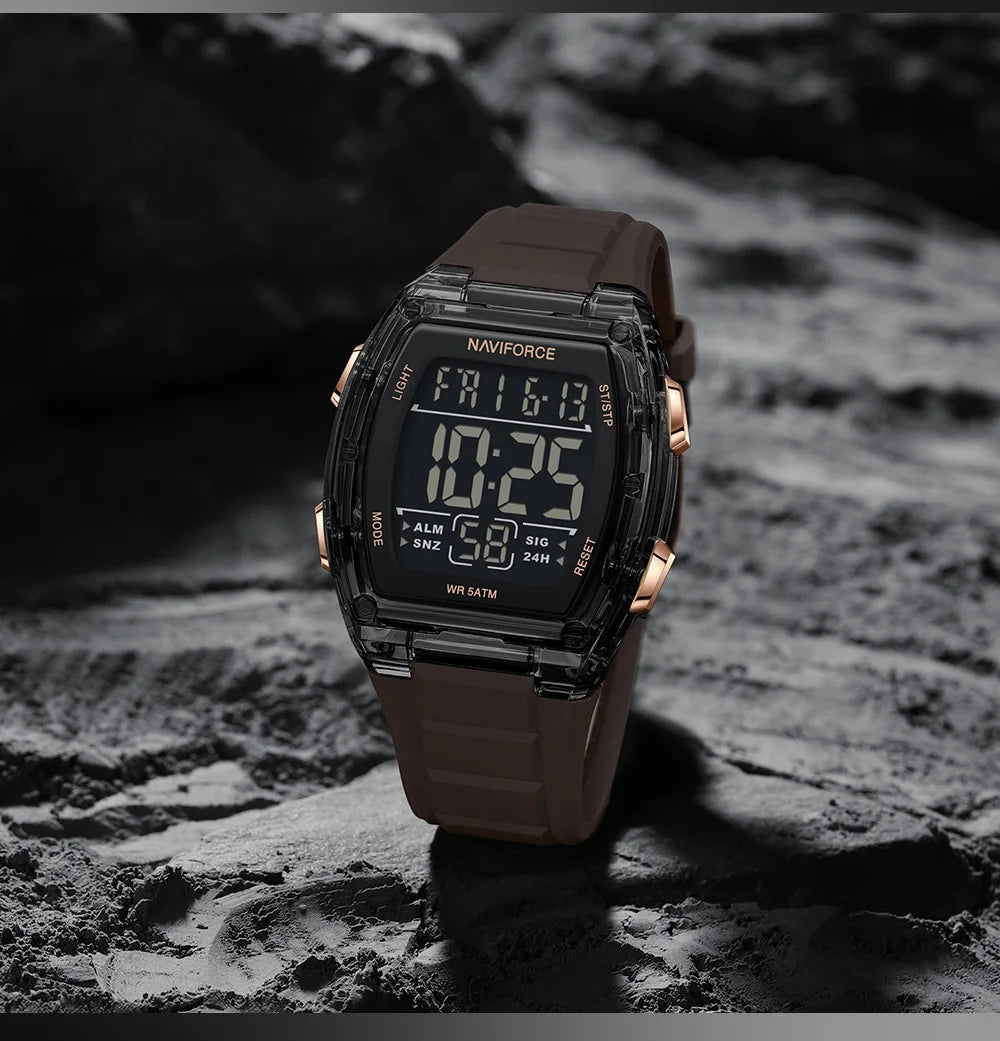 NAVIFORCE Men's Watch Alloy Dial Analog LCD Digital Display Sport Waterproof Quartz Wristwatch Date Chronograph Luminous Clock