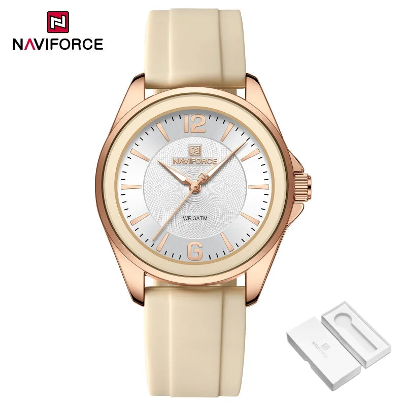 NAVIFORCE Women's Sports Casual Quartz Watch Comfortable Silicone Strap 3ATM Waterproof Wristwatch Relogios Feminino Gift Clock