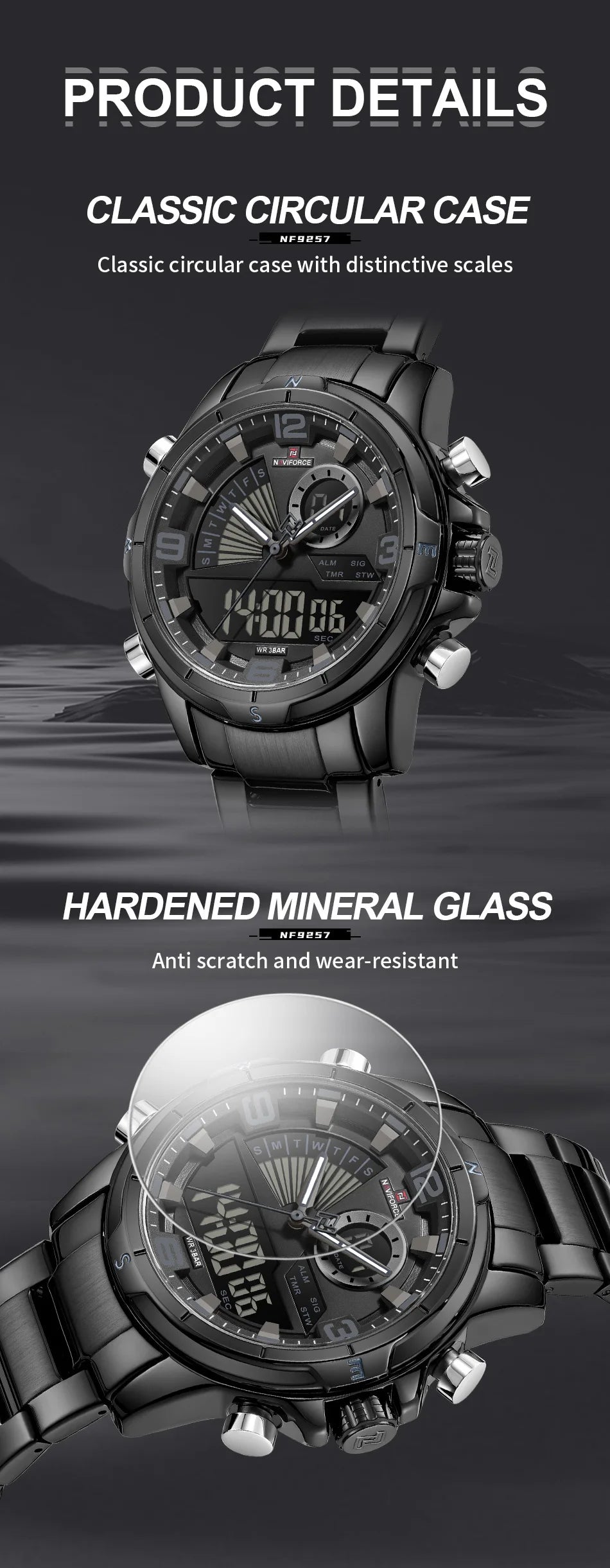 NAVIFORCE Luxury Mens Watches Military Chronograph Alarm Mode Quartz Wristwatches For Men Sports Month Calendar Waterproof Gift