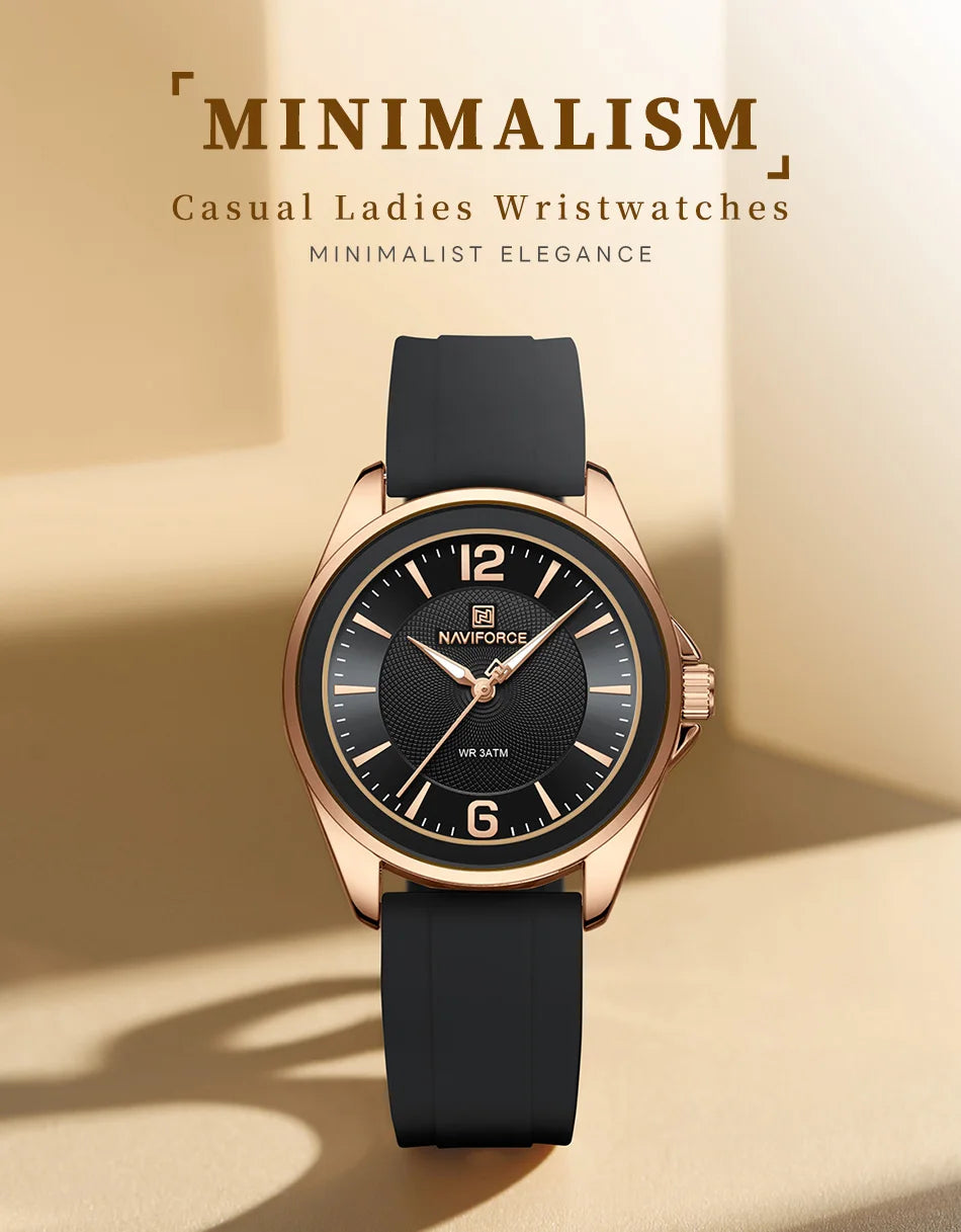 NAVIFORCE Original Women's Watches Classic Round Dial Silicone Strap 3ATM Waterproof Luxury Watch for Women Give for girls gifts