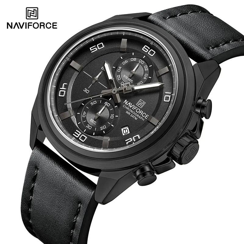 Original NAVIFORCE Business Luxury Leather Strap Men Watches Sports Chronograph Watch for Man 3ATM Waterproof Quartz Wristwatch