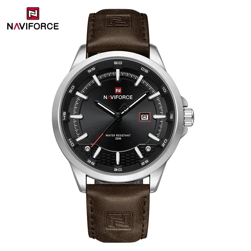 NAVIFORCE Watches For Men Quartz Auto Date Waterproof Leather Strap Male Casual Fashion Daily Wear Business Man's Clocks NF9248L