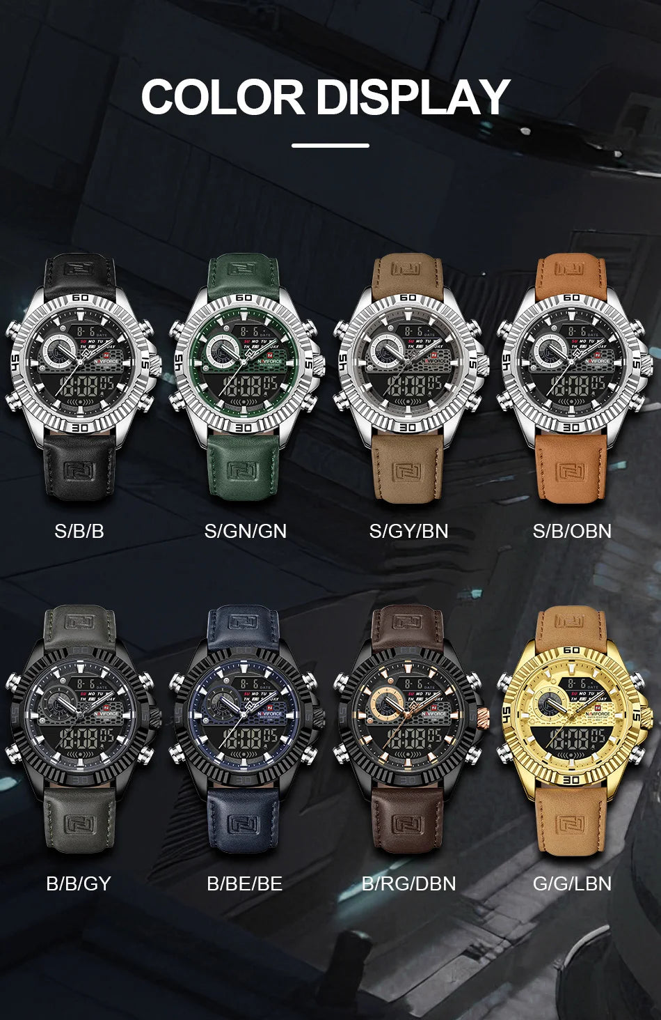 NAVIFORCE Men's Watches Sport Quartz Analog LCD Digital Wristwatch 30m Waterproof Luminous Chronograph Watch for Men Date Clock