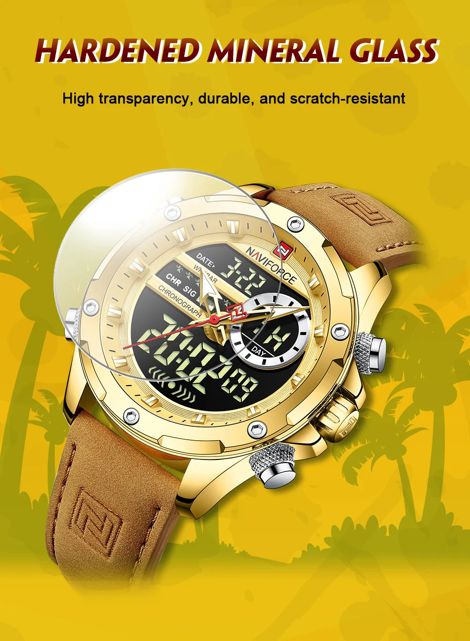 NAVIFORCE Quartz WristWatch For Men Luxury Brand Original Watch Casual Sports Chronograph Leather Waterproof Clock Package Gifts