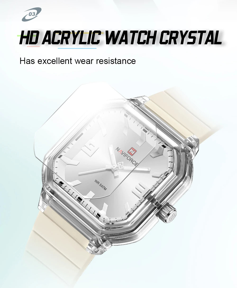 NAVIFORCE Women Polygon Watch Fashion Elegant Watches Display Silicone Strap 5ATM Waterproof Luminous Hand Ladies Gifts Watches