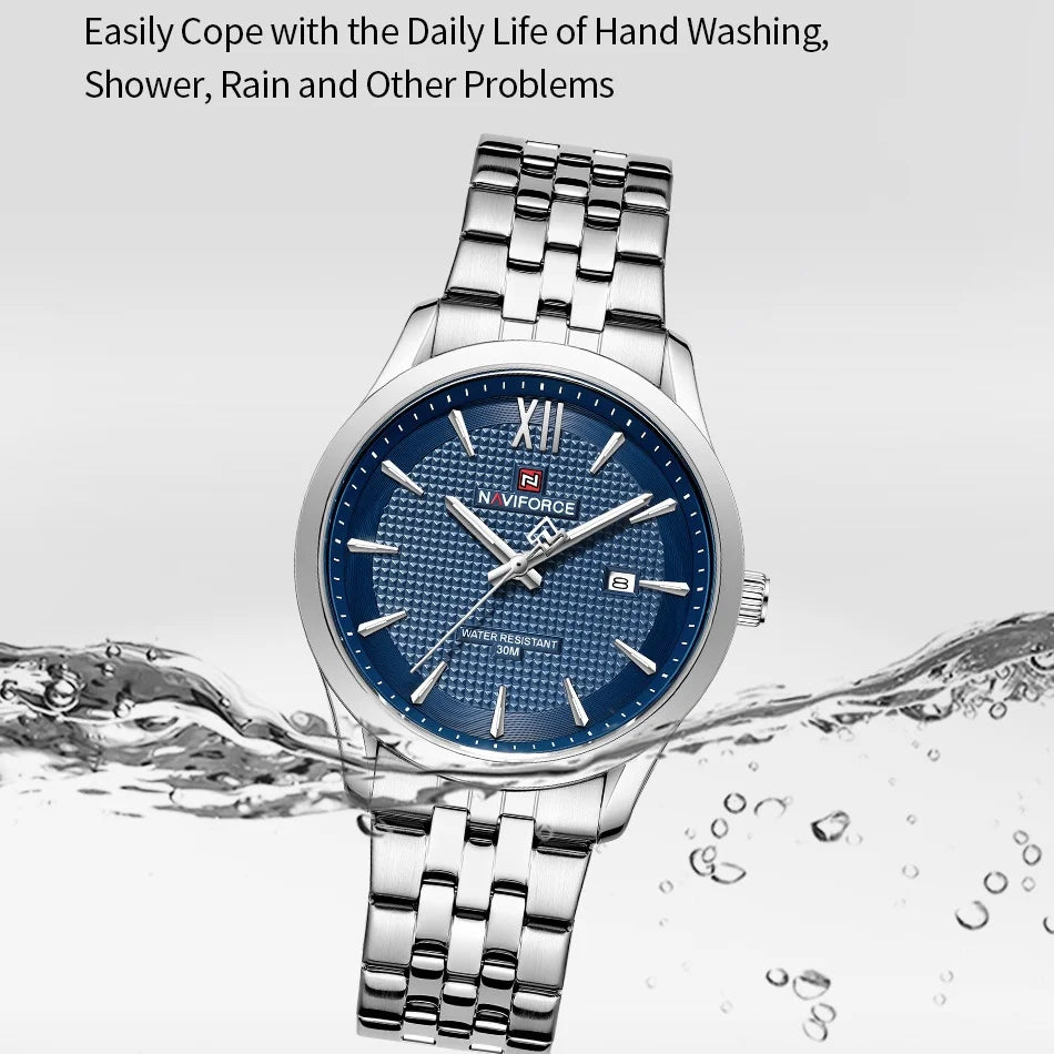 New Style NAVIFORCE Ultra Thin 9mm Minimalist Fashion Quartz Watch for Men Steel Band Auto Date Male Waterproof GIft Wristwatch