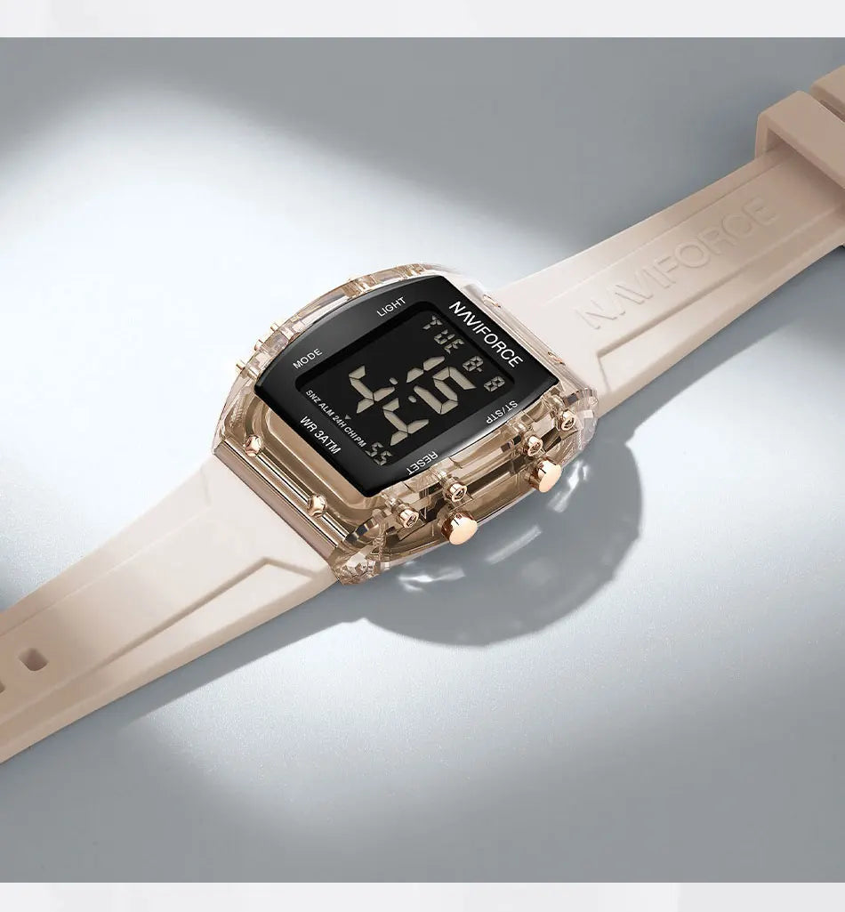 NAVIFORCE Women Watch Waterproof Personality Square Wristwatches LED Digital Silicone Strap Sport Electronic Clock Montre Femme