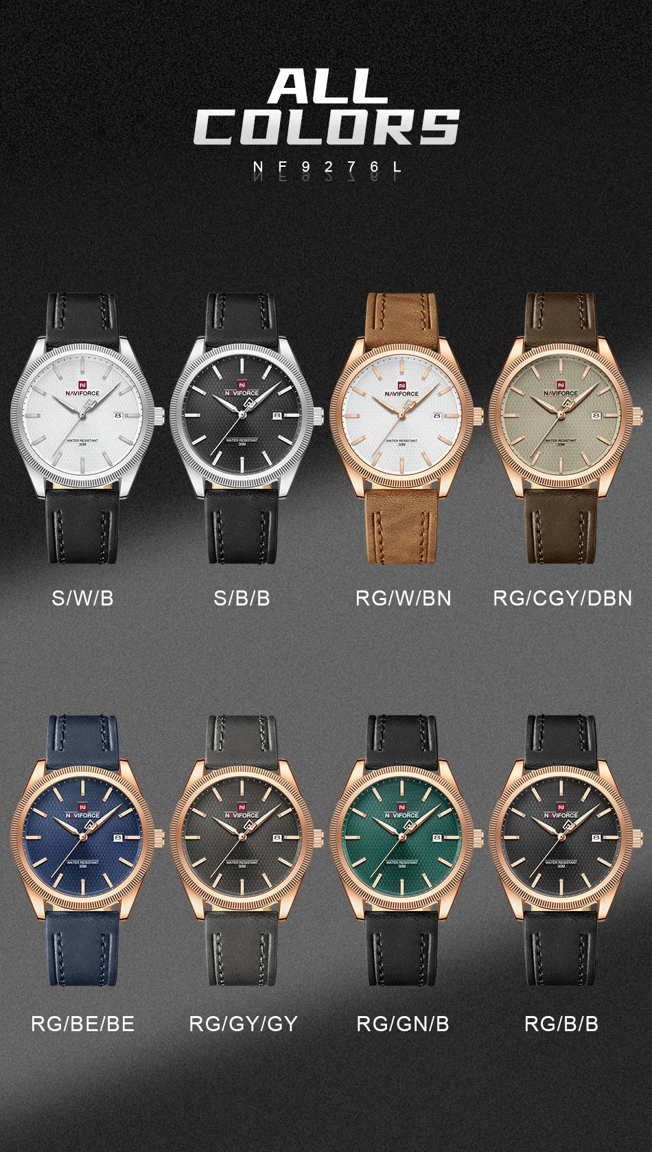 NAVIFORCE Men's Watches Fashion Genuine Leather Strap 30M Waterproof Male Quartz Wristwatches Luminous Point Date Display Clock