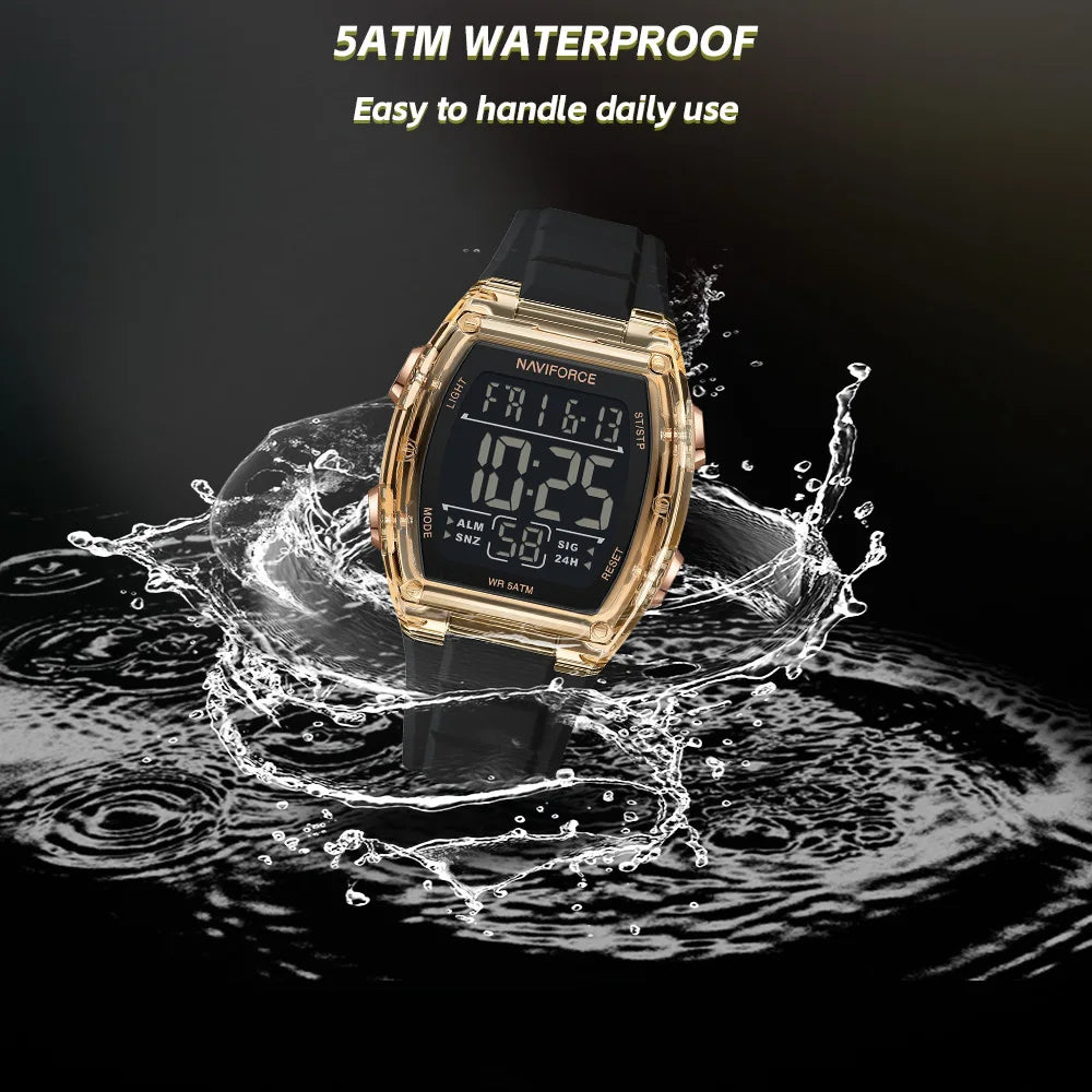NAVIFORCE Men's Stylish Daily Wear Watch LCD Digital 5ATM Waterproof Date Week Display Male Sports Outdoor Wristwatch Gifts Box