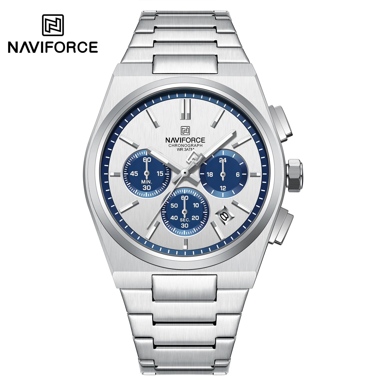 NAVIFORCE Male Quartz Stylish Watches Chronograph Waterproof Luminous Hands Stainless Steel Band Men Luxury Business Wristwatch