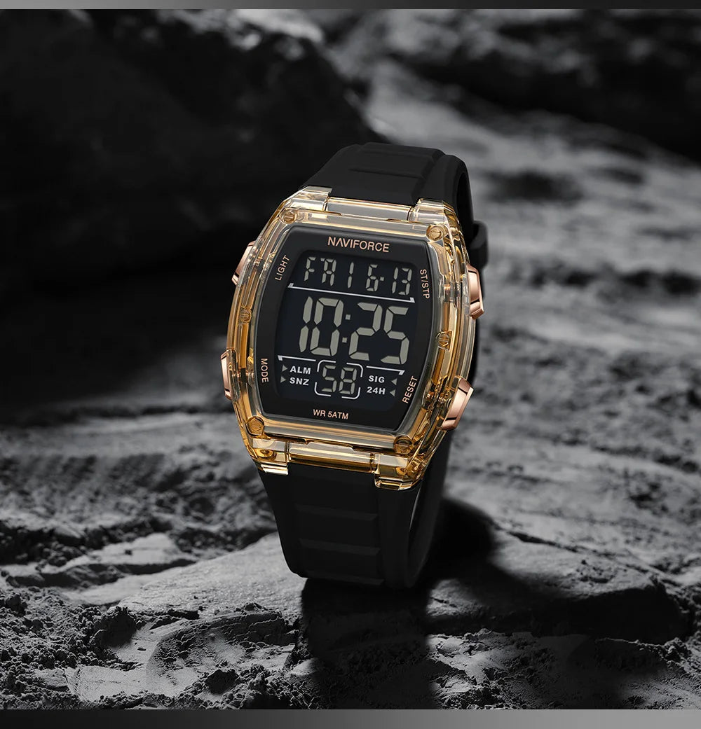 NAVIFORCE Men's Stylish Daily Wear Watch LCD Digital 5ATM Waterproof Date Week Display Male Sports Outdoor Wristwatch Gifts Box