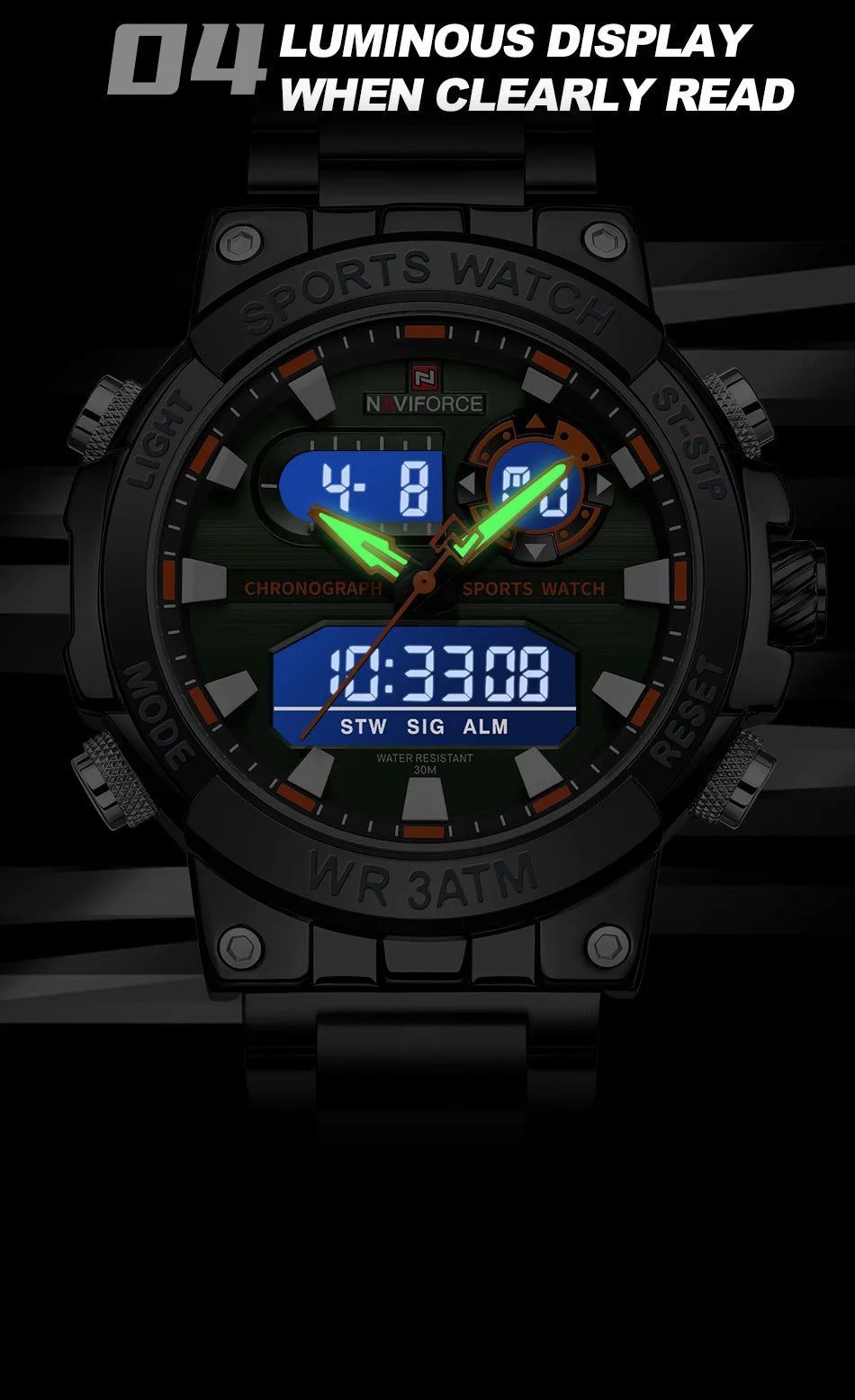 NAVIFORCE New Military Sports Mens Watches Top Brand Luxury Dual Display Waterproof LED Digital Watch for Men Quartz Wristwatch