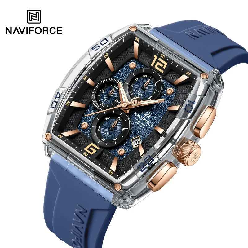 NAVIFORCE Luxury Men's Watch Quartz Chronograph 5ATM Waterproof Luminous Hand Soft Silicone Strap Male Fashion Sports Wristwatch