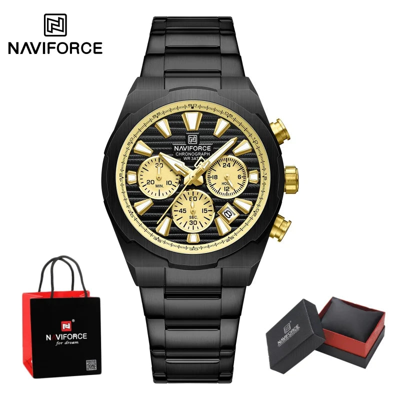 NAVIFORCE Man's Watch Mutifunction Chronograph Quartz Calendar Display Luminous New Men Clock Military Style Wristwatch Gift Box