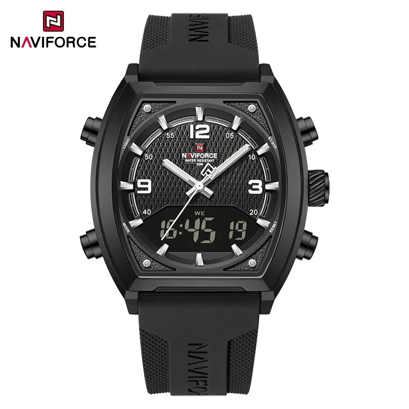 NAVIFORCE Sport Watch Waterproof Analog Dual Time Digital Wristwatches Week Display Clock Tonneau 2025 New Mens Military Watches