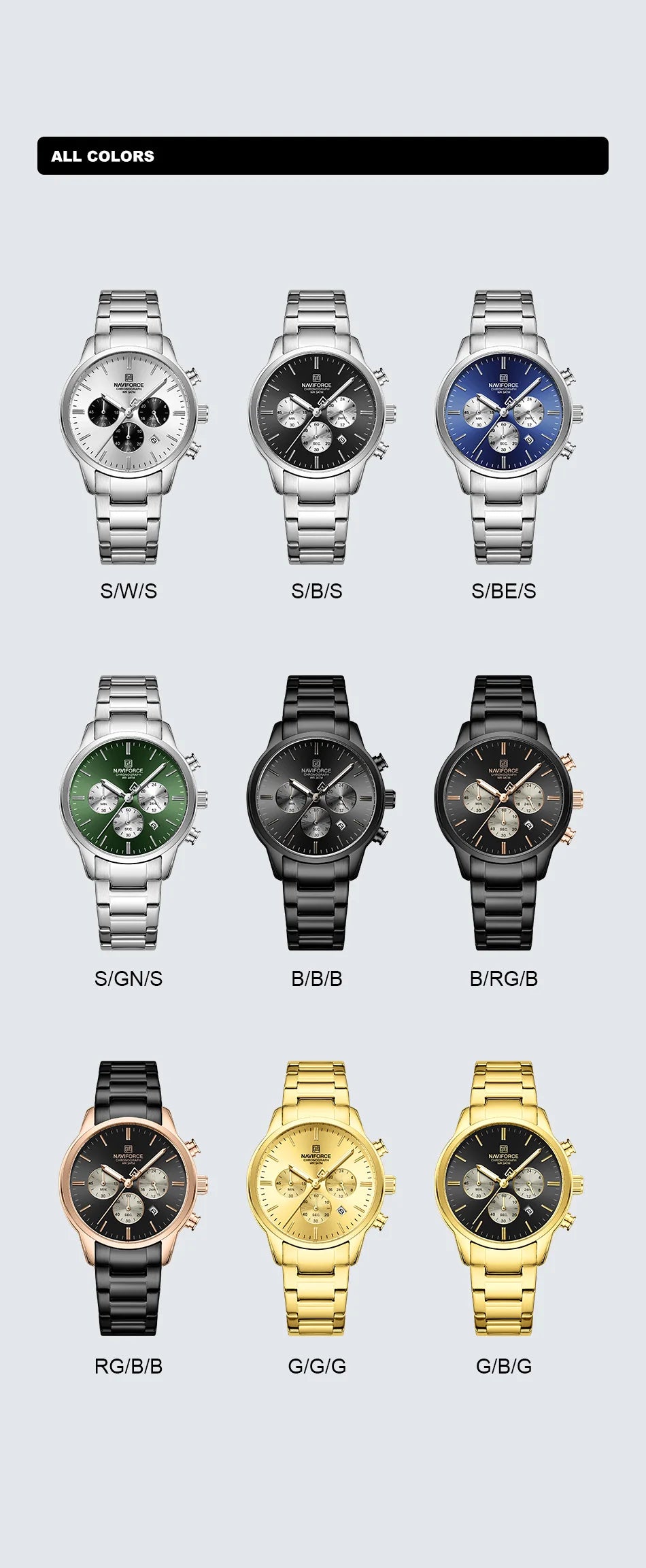 NEW NAVIFORCE Fashion Men's Watch Luxury Waterproof Male Quartz Wristwatch 24 Hour Date Display Male Chronograph Luminous Clock