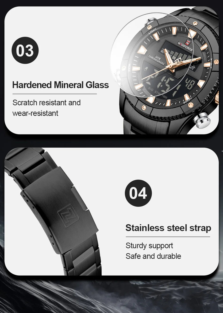 NAVIFORCE New Fashion Design Sports Men's Watches Waterproof Auto Day and Date Display Quartz Wristwatches