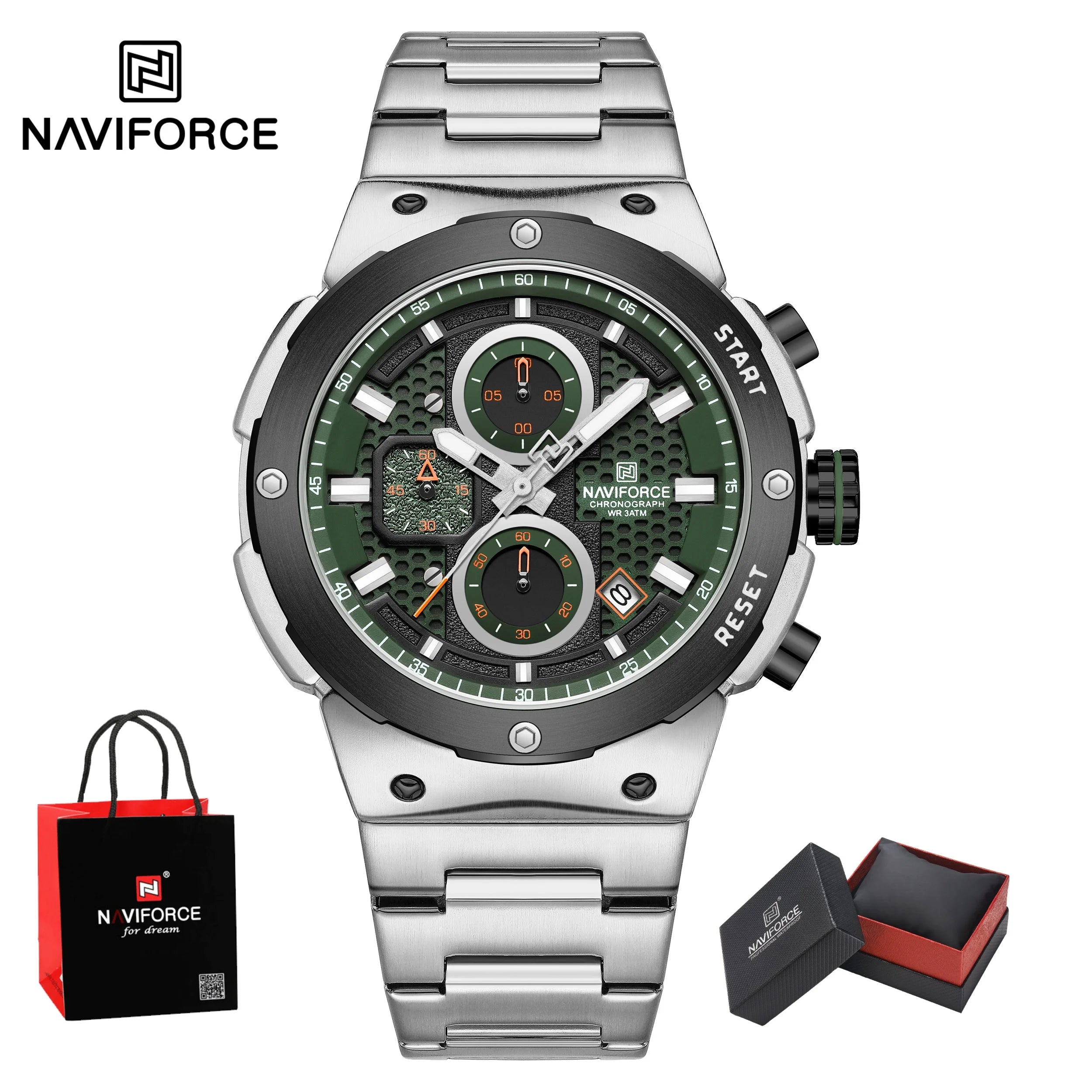 NAVIFORCE Man Watch Stainless Steel Sport Military Wristwatch Luxury Men Watches Luminous Waterproof Chronograph Quartz  Gifts