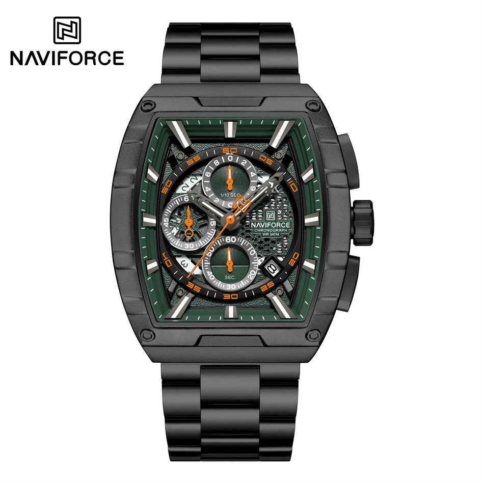 NAVIFORCE Quartz Watch for Men Fashion Waterproof Luminous Chronograph Wristwatch Auto Date Stainless Steel Strap Clock Gift