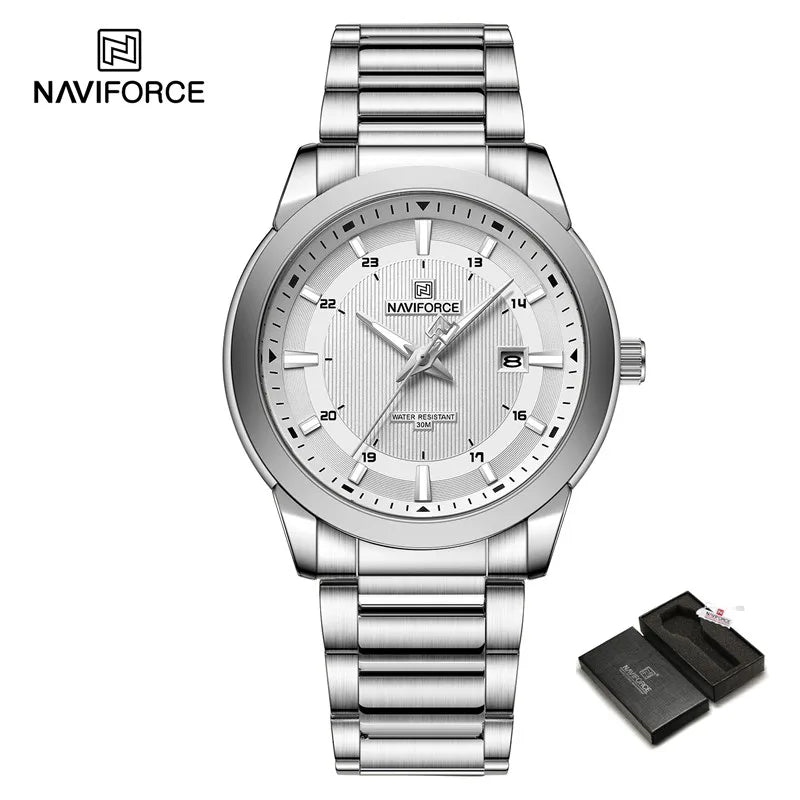 NAVIFORCE Brand New Fashion Casual Men Watch Stainless Steel Water Resistant Calendar Quartz Wristwatches Relogio Masculino 2023