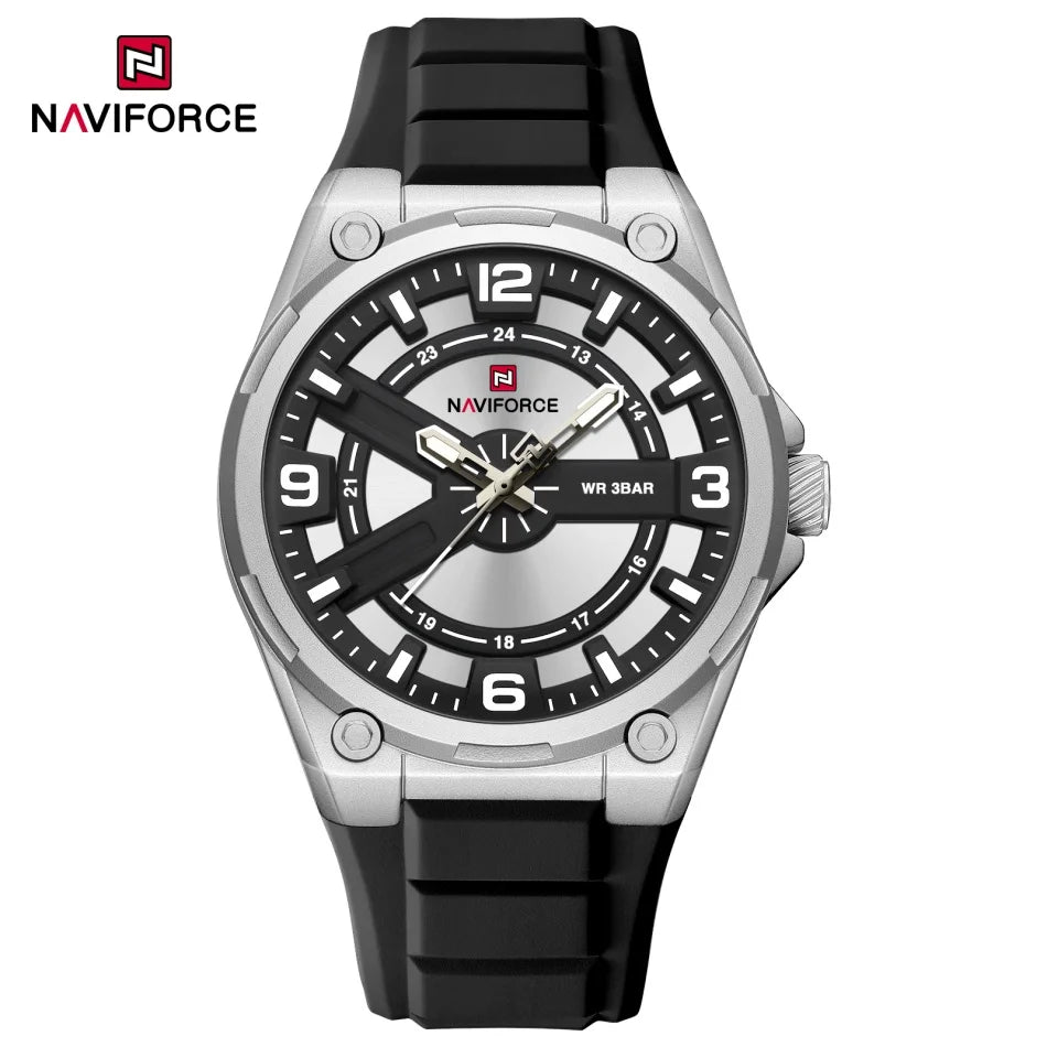 NAVIFOCE Luxury Business Men Waterproof Sport Watch Quartz Clock with Wheel Dial Silicone Man Gift Wristwatch Relogio Masculino