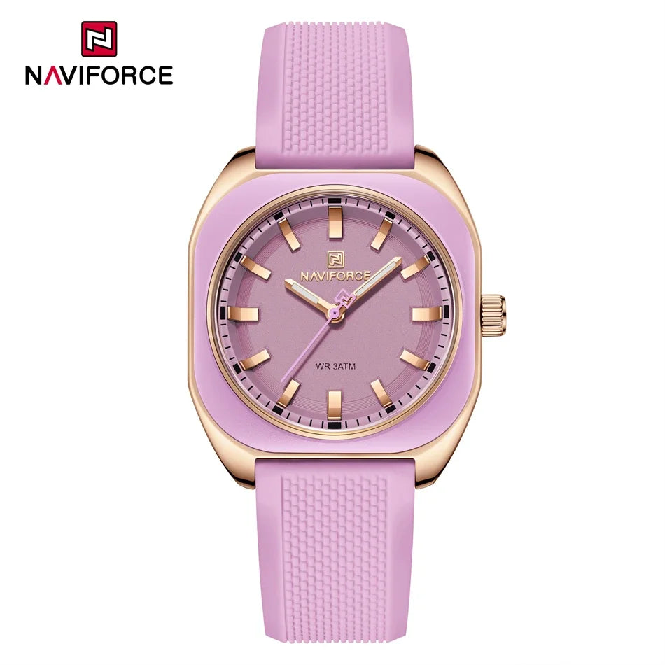 NAVIFORCE Simple Women Watches Luxury Design Silicone Watch Ladies Quartz Wristwatch Womens Polygon Dial Luminous Reloj Mujer