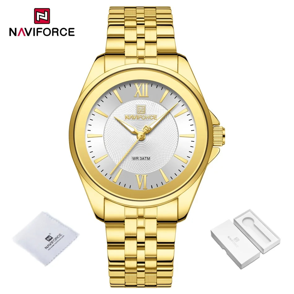 NAVIFORCE Women's Quartz Watch Elegant Casual Stainless Steel Strap 30m Waterproof Female Wristwatches Ladies Clock Reloj Mujer