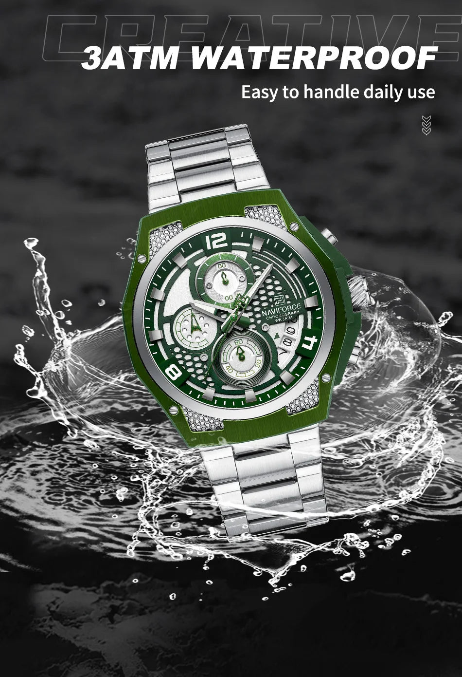 NAVIFORCE Business Watches for Men Fashion Stainless Steel Quartz Chronograph Waterproof WristWatch Male In Luxury Package Gifts