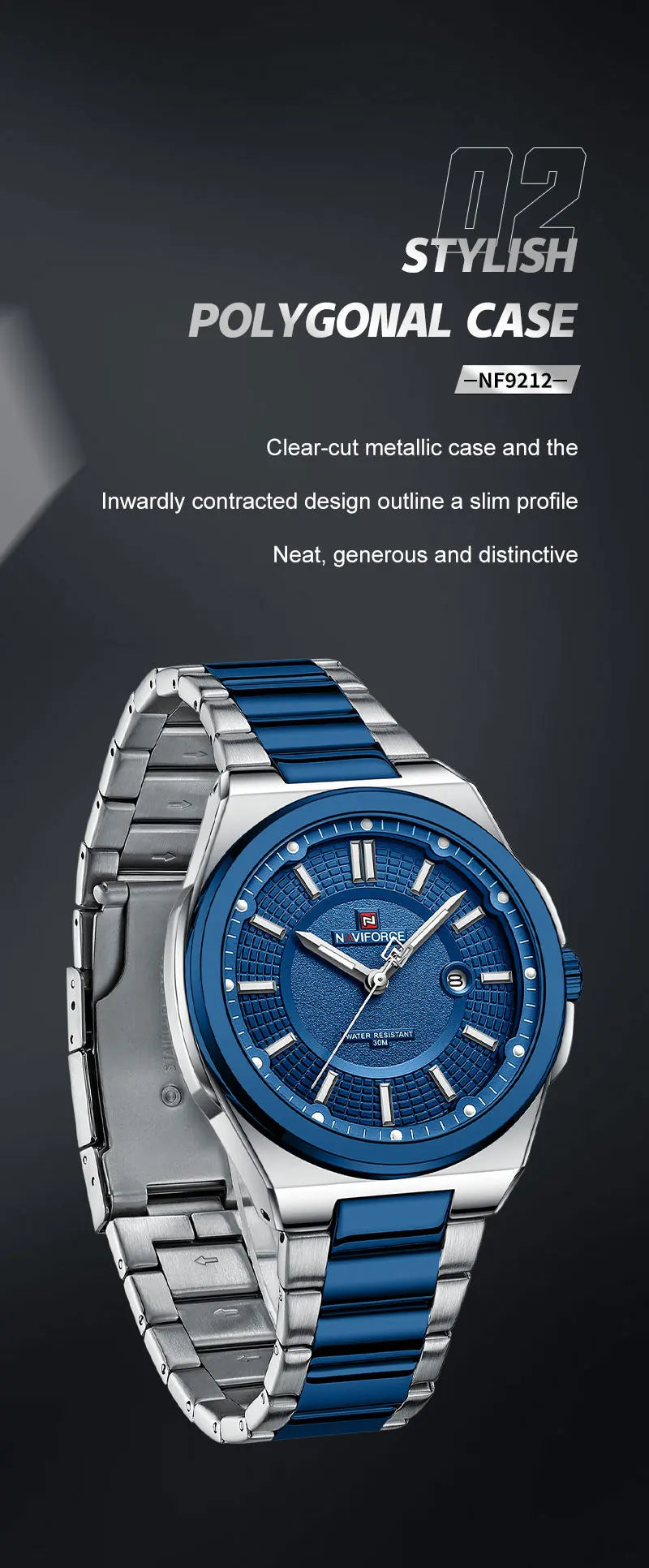 NAVIFORCE Men's Watch Stainless Steel Strap Military Casual Business Quartz Waterproof Calendar Clock with Gift Box