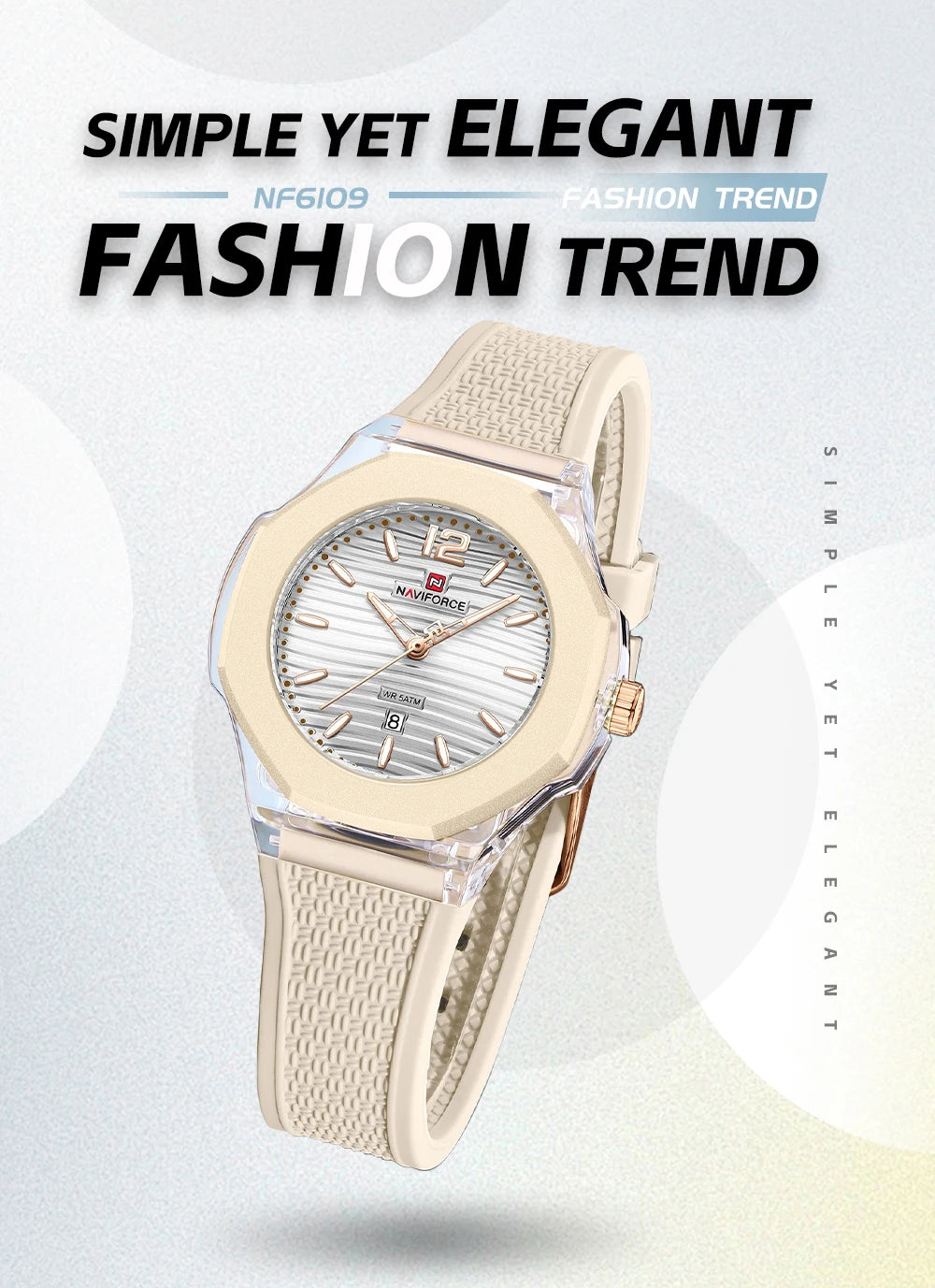 NAVIFORCE Woman Watch Silicone Band Waterproof Elegant Ladies Date Display Wristwatch Luxury Original Quartz Watches for Women