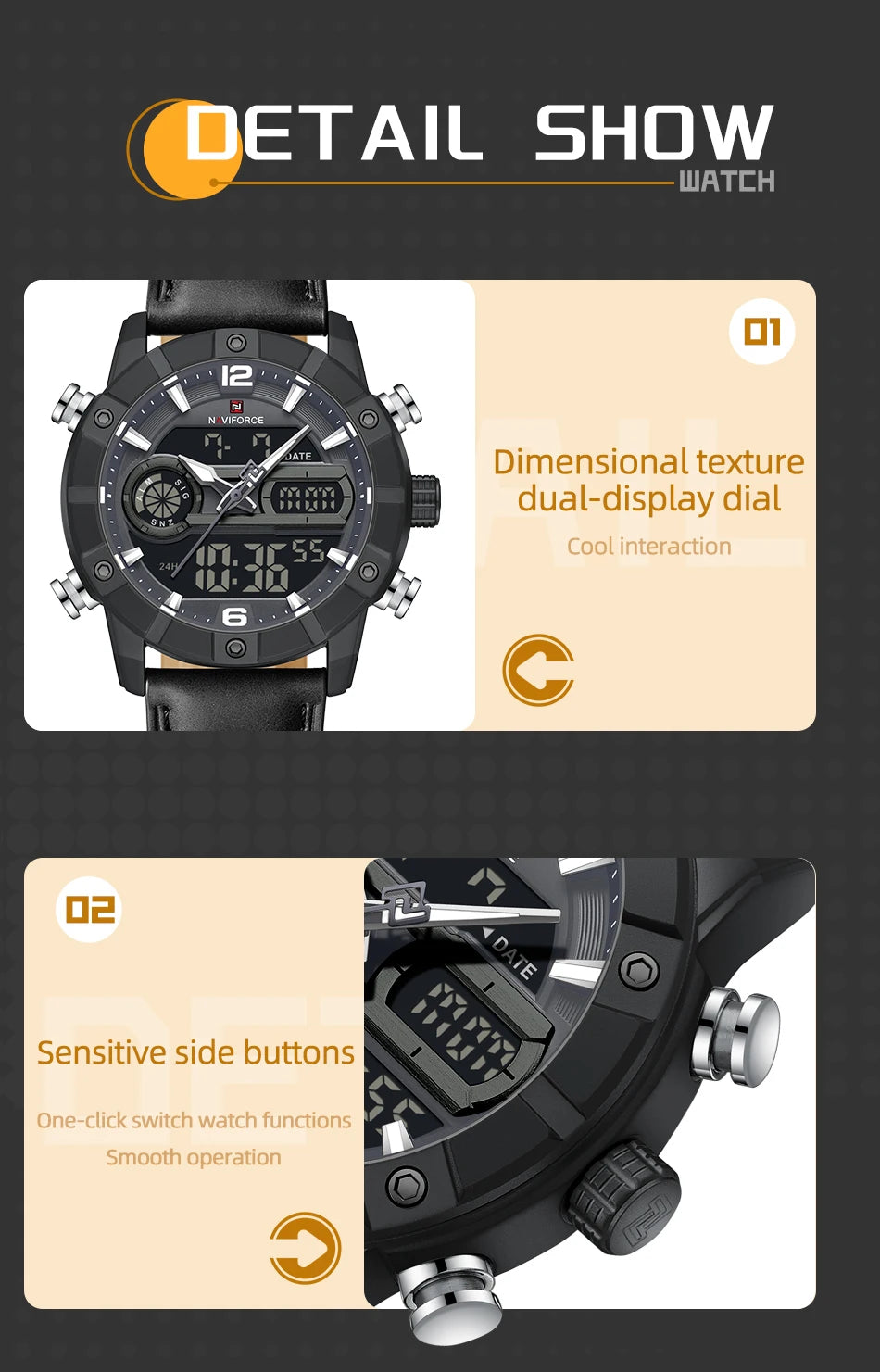 NAVIFORCE Men Quartz Watch Dual Time Date Night Illumination Classic Business Male Clock Luxury Original Waterproof Wristwatch