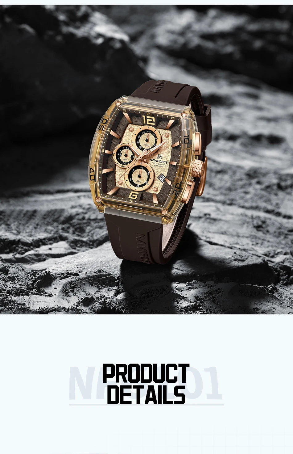 NAVIFORCE Watches for men luxury Sports Waterproof Silicone Band Quartz Wristwatch Luminous Chronograph Clock Gift+ Box