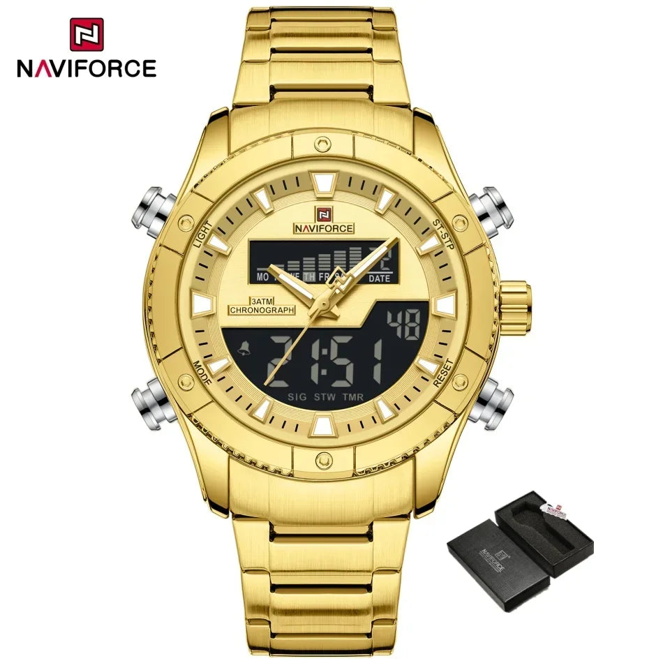 NAVIFORCE Brand Men's Watches Luxury Fashion Stainless Steel Quartz Chronograph Alarm Wristwatch for Male Water Resistant Sport
