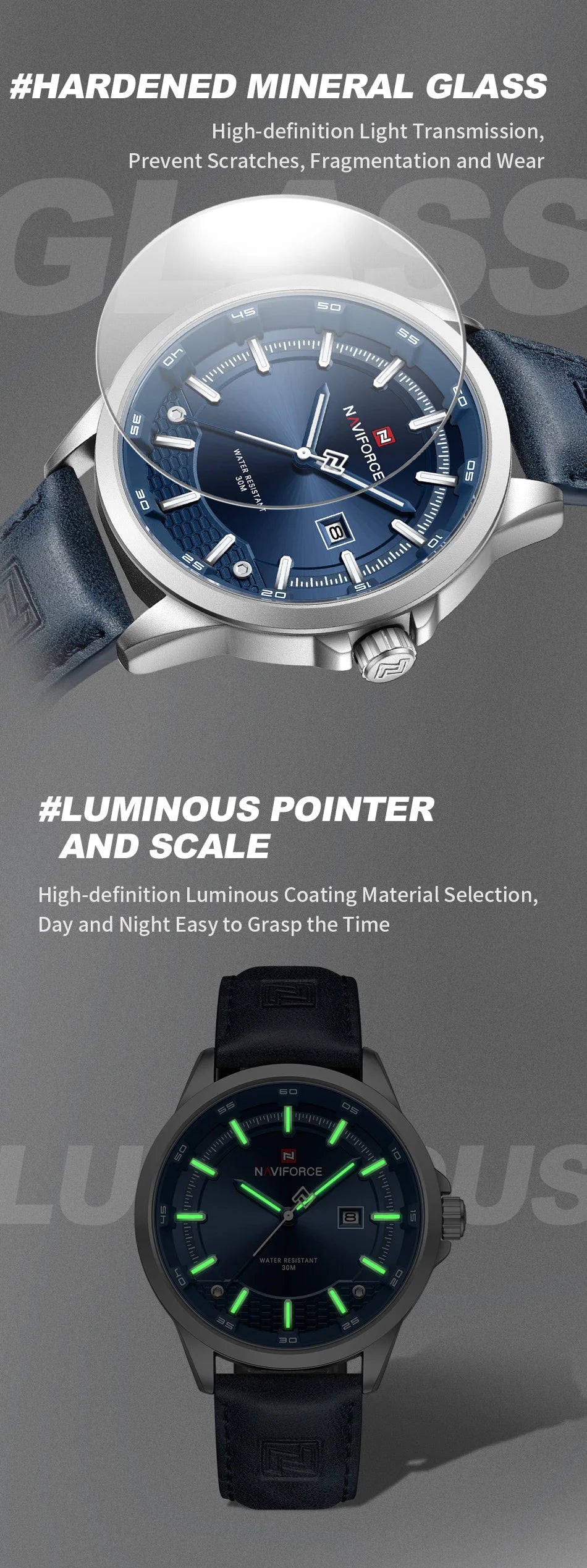 NAVIFORCE Watches For Men Quartz Auto Date Waterproof Leather Strap Male Casual Fashion Daily Wear Business Man's Clocks NF9248L