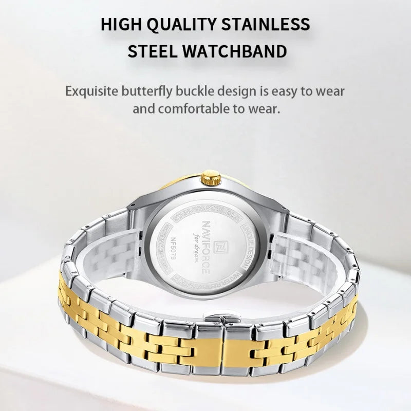 NAVIFORCE Women Watches Quartz Wristwatch Waterproof High Quality Ladies Steel Bracelet Female Romantic Stylish Business Clock