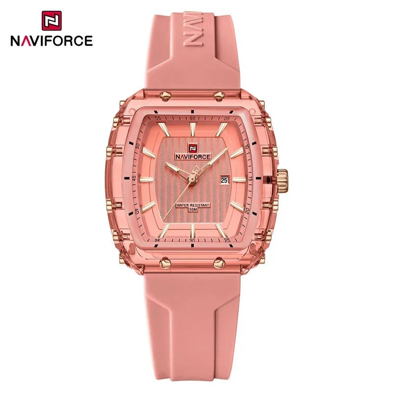 NAVIFORCE Ladies Wristwatches Fashion Comfortable Silicone Strap Date Women's Watches Quality Waterproof Female Luminous Clock