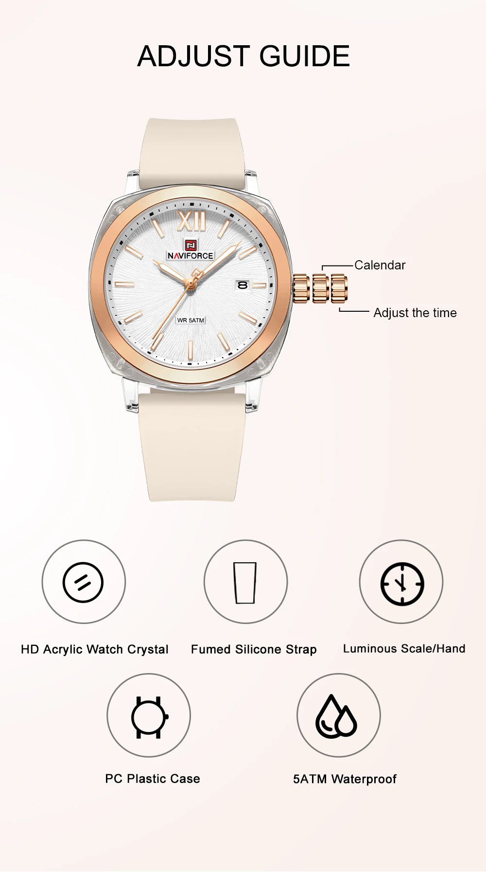 NAVIFORCE Leisure Sports Women's Watch Simple Elegant Waterproof Creative Women Minimalist Style Quartz Calendar ladies Watches