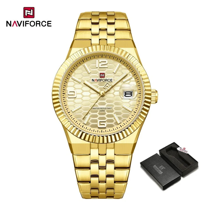 NAVIFORCE Men Watches Quartz Calendar Waterproof Luminous Magnifying Glass Window Stainless Steel Male Luxury Business Watches