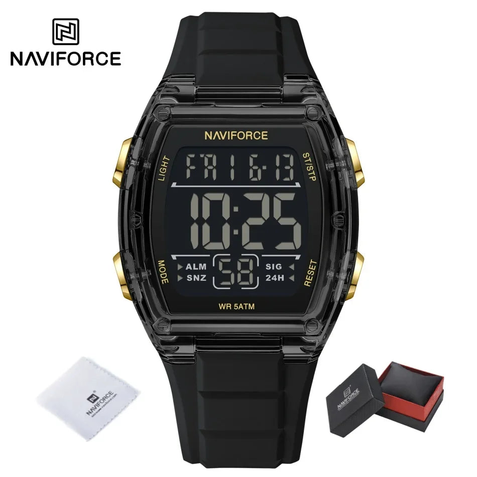 NAVIFORCE Men's Watch Alloy Dial Analog LCD Digital Display Sport Waterproof Quartz Wristwatch Date Chronograph Luminous Clock