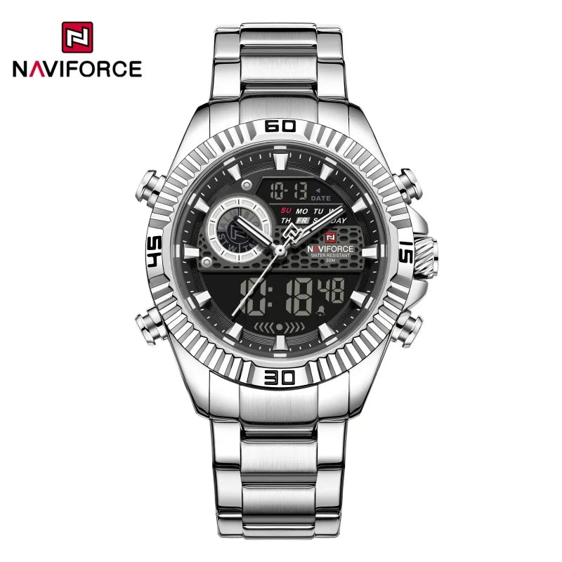 NAVIFORCE Men's Watch Quartz Dual Display 3ATM Waterproof Luminous Chronograph Alarm Clocks Male Luxury High Quality Wristwatch