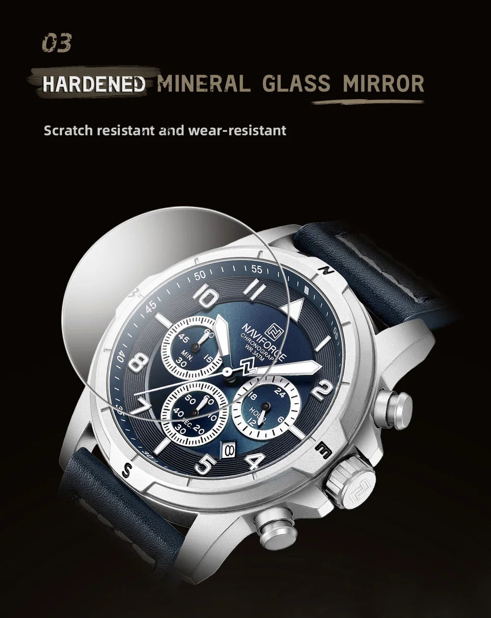 NAVIFORCE Men's Quartz Chronograph Wristwatch Multi Dial 24 Hour Clock Leather Band Modern Business Luxury Design Men Gift Watch